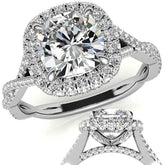 Encircled Cushion Halo Twisted Infinity Moissanite Engagement Ring