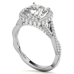 Encircled Cushion Halo Twisted Infinity Moissanite Engagement Ring