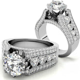 Unique Moissanite Cathedral Engagement Ring with Milgrain Accents