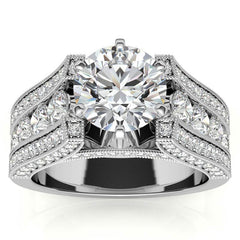 Unique Moissanite Cathedral Engagement Ring with Milgrain Accents