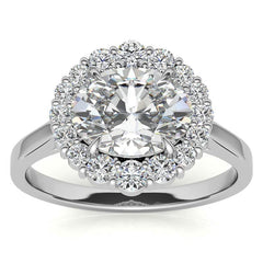 East-West Oval Moissanite Halo Cathedral Engagement Ring