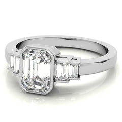 Emerald / Radiant and Baguette Bezel Moissanite Engagement Ring