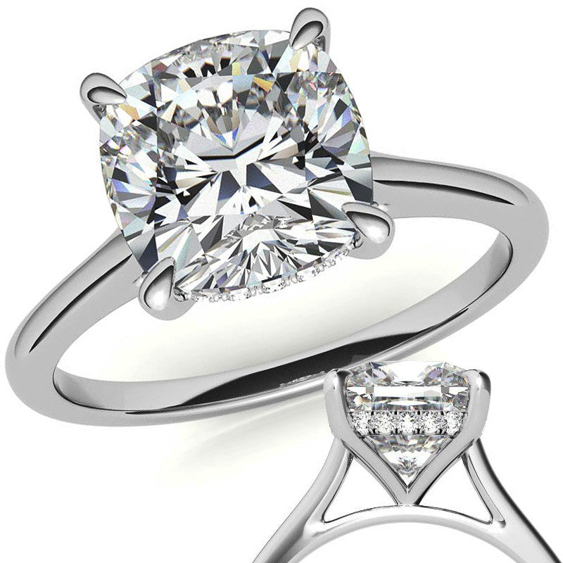 Cushion Cathedral Hidden Halo Moissanite Engagement Ring
