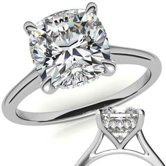 Cushion Cathedral Hidden Halo Moissanite Engagement Ring