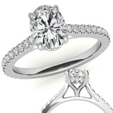Oval Cathedral Moissanite Engagement Ring with Hidden Halo