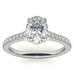 Oval Cathedral Moissanite Engagement Ring with Hidden Halo