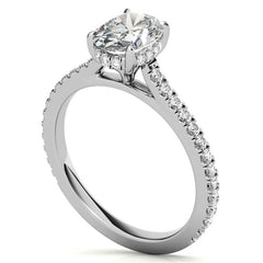 Oval Cathedral Moissanite Engagement Ring with Hidden Halo