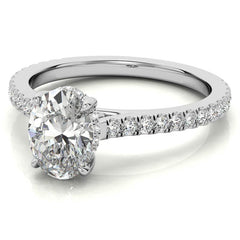 Oval Cathedral Moissanite Engagement Ring with Hidden Halo