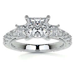 Princess cut Moissanite Scroll Accented Engagement Ring with Surprise