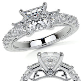 Princess cut Moissanite Scroll Accented Engagement Ring with Surprise