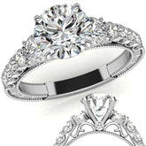 Round Brilliant Moissanite Scroll Accented Engagement Ring with Surprise Diamond