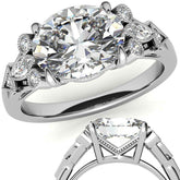 Antique East-West Oval Moissanite Cathedral Engagement Ring with Milgrain