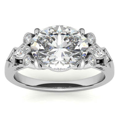 Antique East-West Oval Moissanite Cathedral Engagement Ring with Milgrain