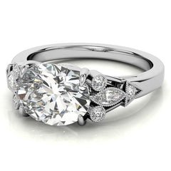 Antique East-West Oval Moissanite Cathedral Engagement Ring with Milgrain