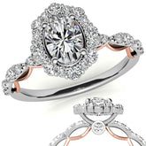 Scallop Design Oval Halo Moissanite Engagement Ring