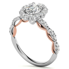 Scallop Design Oval Halo Moissanite Engagement Ring