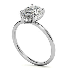 Pear Moissanite Solitaire Ring with Hidden Halo and Plain Band