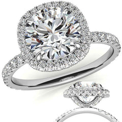 Round Encircled Moissanite Halo Engagement Ring