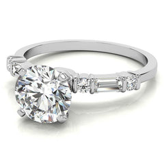 Round and Baguette Bar Set Moissanite Engagement Ring