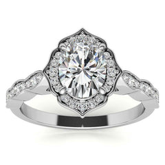 Scalloped Antique Style Oval Moissanite Engagement Ring