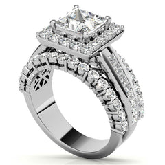 Channel and Prong Multi-Band Princess cut Moissanite Engagement Ring