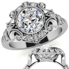 Antique Style Bezel Round Brilliant Moissanite Engagement Ring with Milgrain