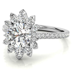 Round Moissanite Halo Engagement Ring with V-Prong Accents