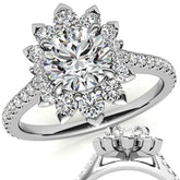 Round Moissanite Halo Engagement Ring with V-Prong Accents