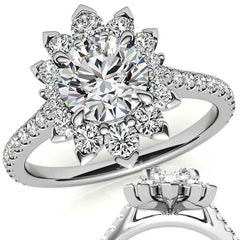 Round Moissanite Halo Engagement Ring with V-Prong Accents