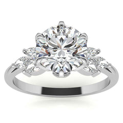 Round and Marquise Tulip Setting Moissanite Engagement Ring