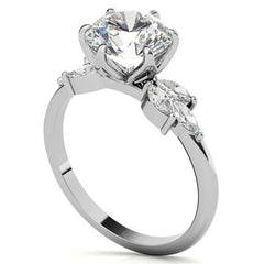 Round and Marquise Tulip Setting Moissanite Engagement Ring