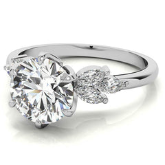 Round and Marquise Tulip Setting Moissanite Engagement Ring
