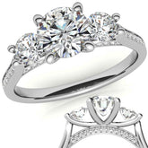 Round Three-Stone Trellis Moissanite Engagement Ring
