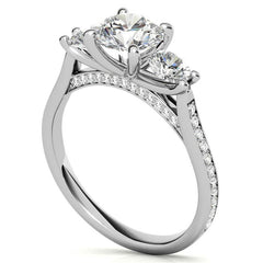 Round Three-Stone Trellis Moissanite Engagement Ring