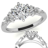 Round and Marquise Cathedral Moissanite Engagement Ring