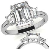 Emerald / Radiant and Trapezoid Moissanite Engagement Ring
