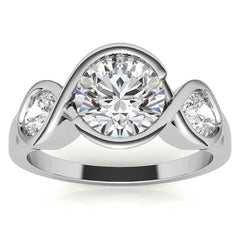 Round and Pear Bypass Three-Stone Moissanite Engagement Ring