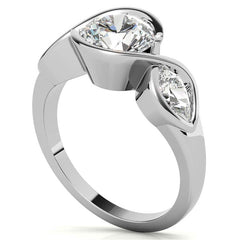 Round and Pear Bypass Three-Stone Moissanite Engagement Ring