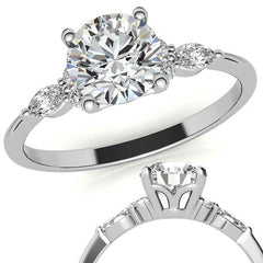 Petite Round and Marquise Moissanite Engagement Ring