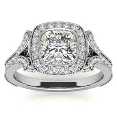Cushion Bezel Split Shank Cathedral Moissanite Engagement Ring