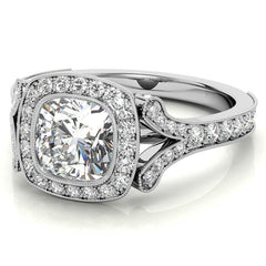 Cushion Bezel Split Shank Cathedral Moissanite Engagement Ring