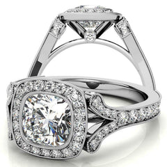 Cushion Bezel Split Shank Cathedral Moissanite Engagement Ring