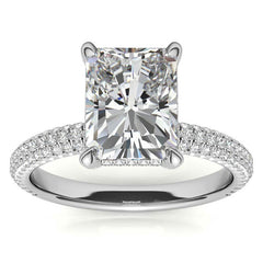 Emerald / Radiant Pave Moissanite Engagement Ring with Hidden Halo