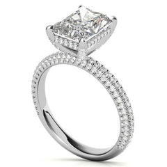 Emerald / Radiant Pave Moissanite Engagement Ring with Hidden Halo