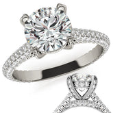 Round Pave Moissanite Engagement Ring with Milgrain Accents