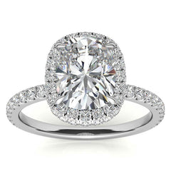 Rectangular Cushion Encircled Halo Moissanite Engagement Ring