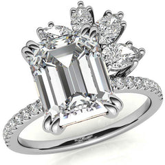 Unique Emerald / Radiant Moissanite Engagement Ring with Pear and Marquise Accents