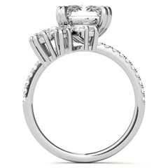 Unique Emerald / Radiant Moissanite Engagement Ring with Pear and Marquise Accents