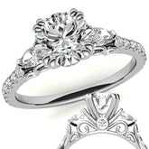 Round and Pear Cathedral Moissanite Engagement Ring