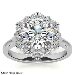 Round and Marquise Floral Halo Moissanite Engagement Ring
